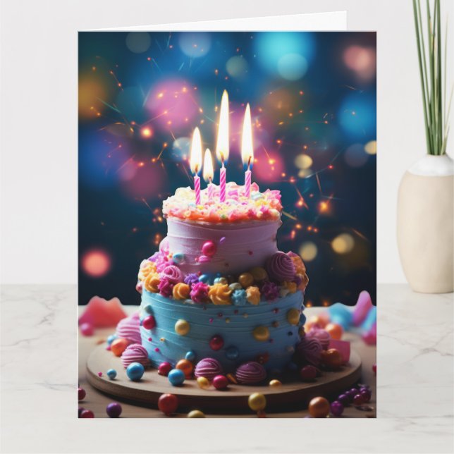 CAKE D'ANNIVERSAIRE COLORÉ CARTE DE SALUT D'ANNIVE (Devant)