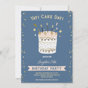 Cake Day Cheerful Birthday Young Teenage Pink Gold Invitation