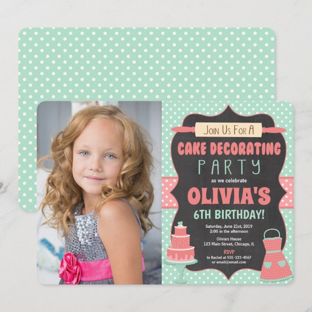 Cake decorating cupcake birthday party photo invitation (Front/Back)