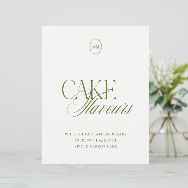 Cake Flavours Modern Olive Green Wedding Sign (Standing Front)
