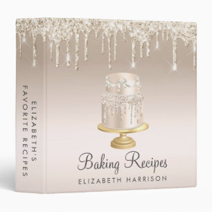 Cake Gold Glitter Drips Personalized Recipe 3 Ring Binder