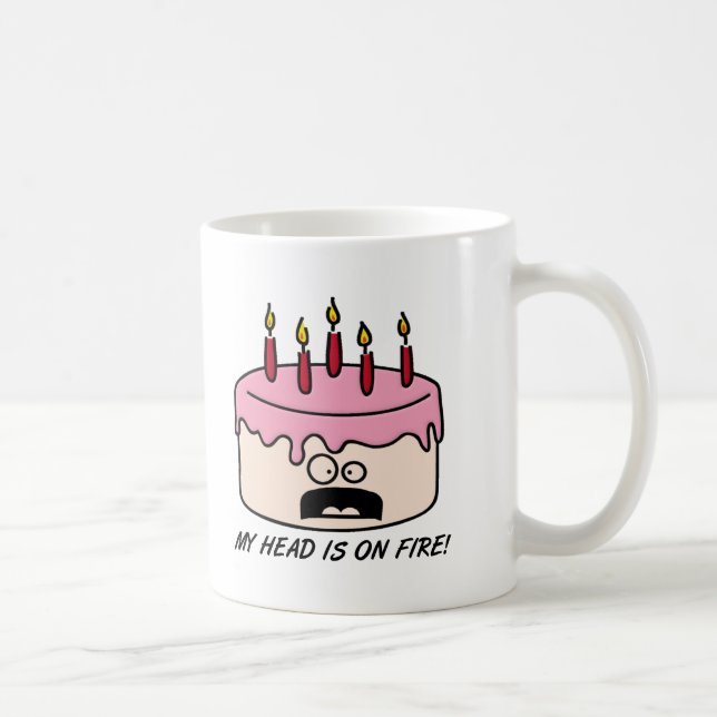 Cake Head on Fire Funny Mug (Right)