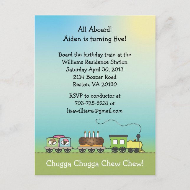 Cake & Ice Cream Train -Postcard Invite (Front)