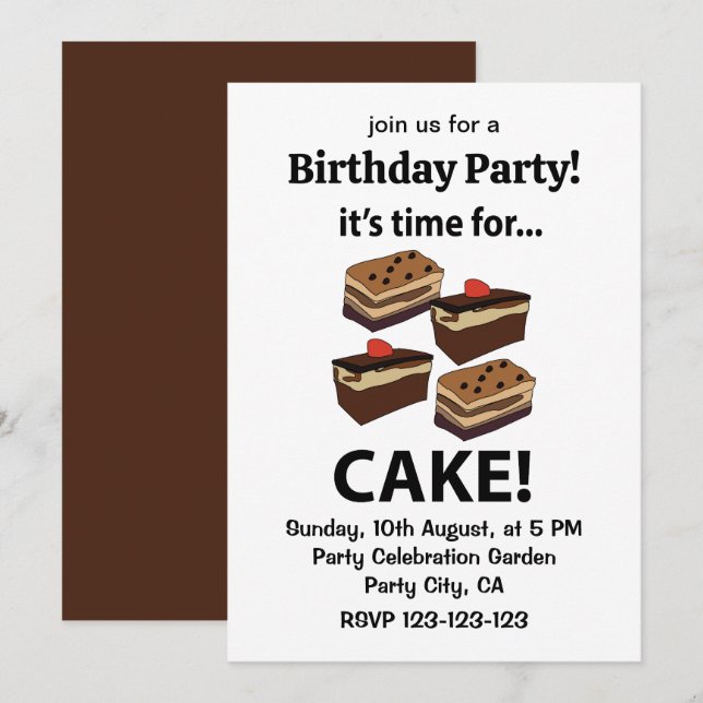 Cake It's Time For Cake Birthday Invitation (Front/Back)
