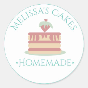 Cake Logo Stickers Homemade Bakery Strawberry