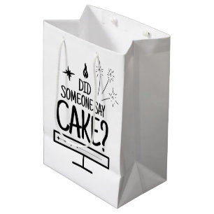 Cake Lover Quote Minimal Black Typography White Medium Gift Bag