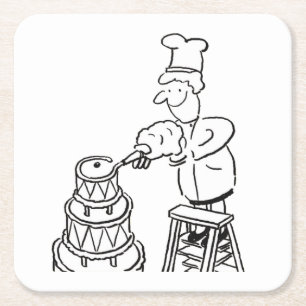 Cake Maker Decorating Giant Cake Square Paper Coaster
