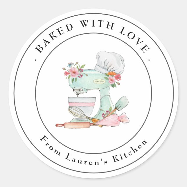  Cake mixer Baked with love baking  Classic Round Sticker (Front)