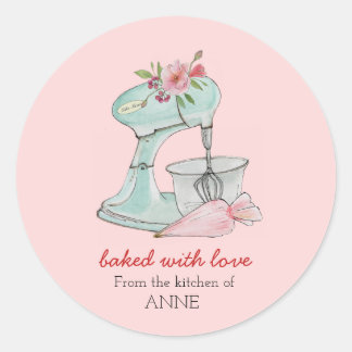 Cake mixer "Baked with love" pink Classic Round Sticker