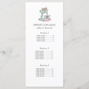 Cake Mixer Bakery Menu Card