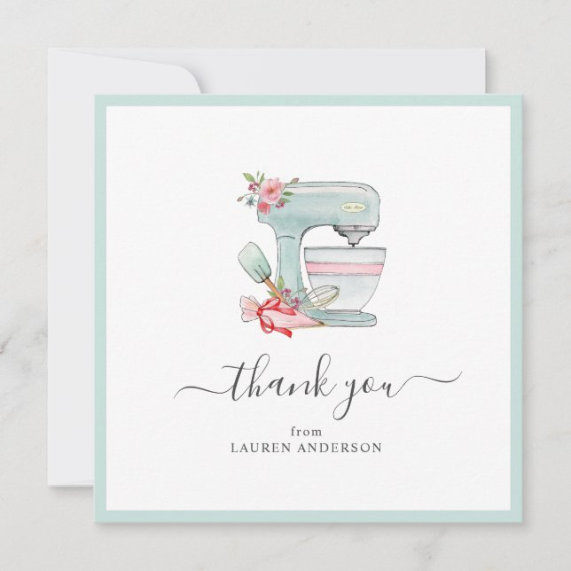 Cake mixer Bridal Shower Square Thank you  Card (Front)