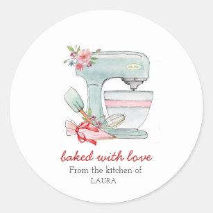 Cake mixer & piping bag "Baked with love"  Classic Round Sticker