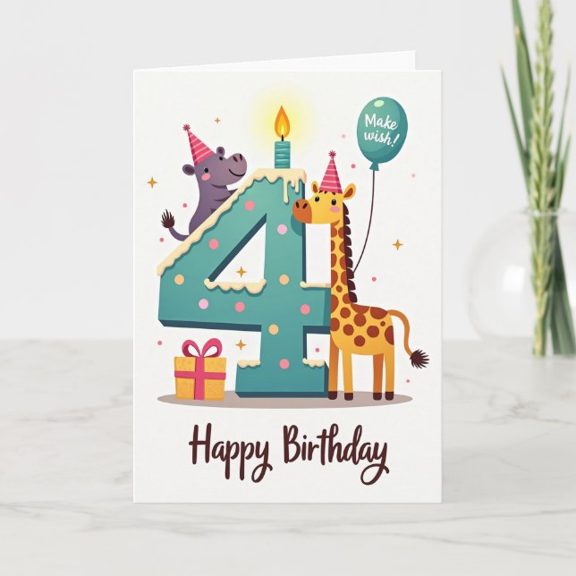 Cake Number 4 Birthday Card (Front)