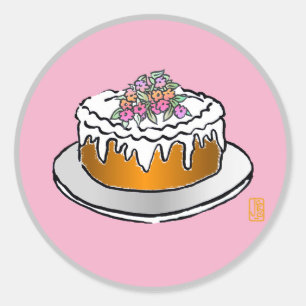 Cake on Pink Round Sticker