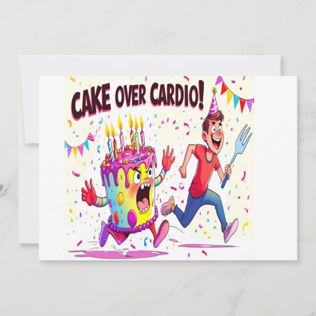 Cake Over Cardio Funny Birthday Invitation (Front)