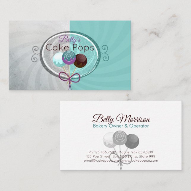Cake Pop Bakery Stylish Design Business Card (Front/Back)