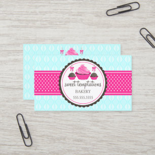 Cake Pops and Cupcake Aqua Pink Business Card