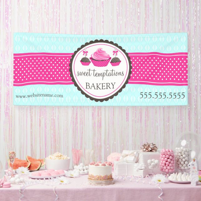 Cake Pops and Cupcake Turquoise Pink Banner (Party)