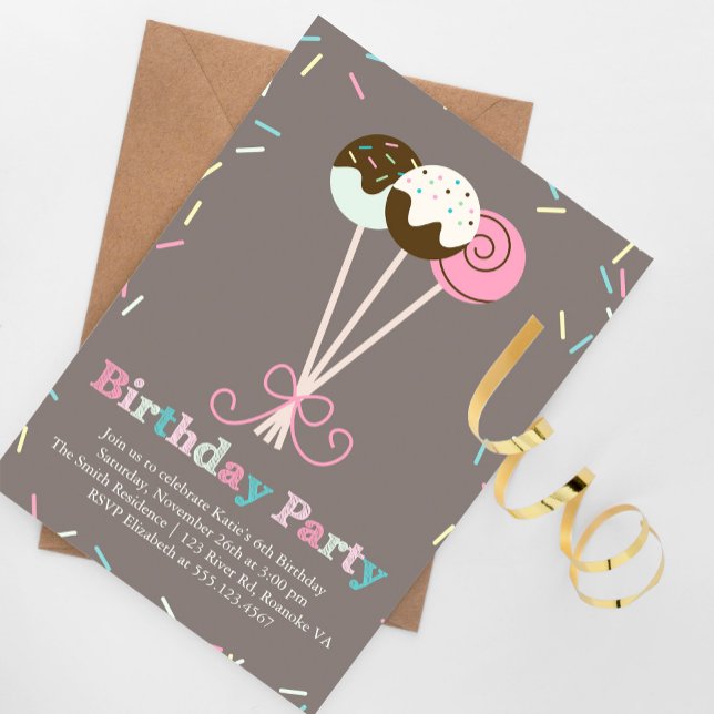 Cake Pops and Sprinkles Birthday Party Invitation (Creator Uploaded)
