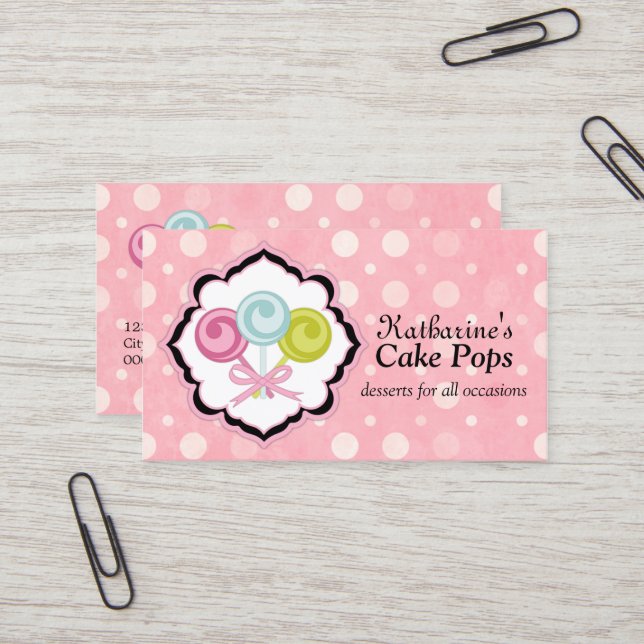 Cake Pops Bakery Business Card (Front/Back In Situ)