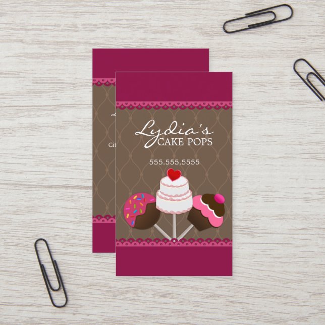 Cake Pops Bakery Business Card (Front/Back In Situ)