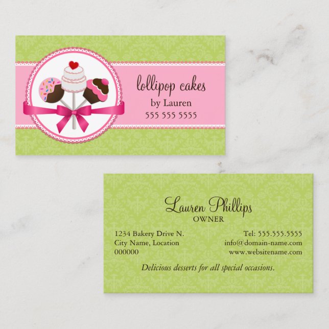 Cake Pops Bakery Business Card (Front/Back)