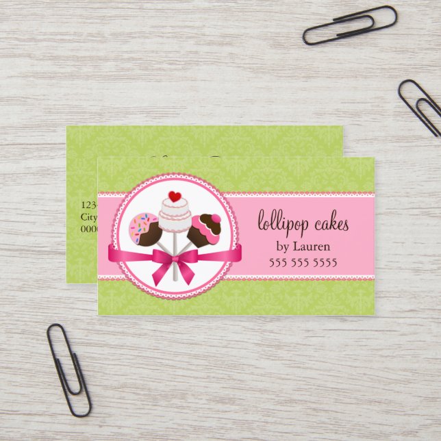 Cake Pops Bakery Business Card (Front/Back In Situ)
