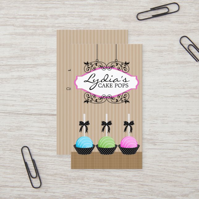 Cake Pops Bakery Business Cards (Front/Back In Situ)