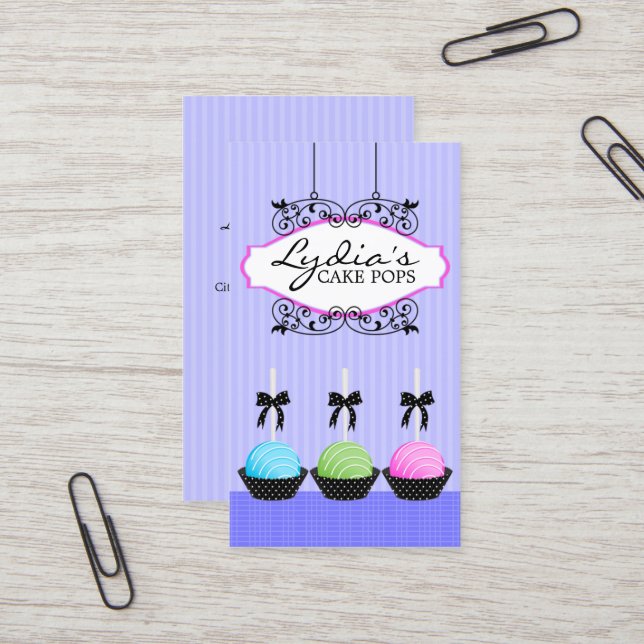 Cake Pops Bakery in Lavender Business Card (Front/Back In Situ)