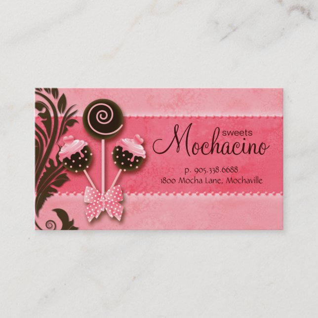 Cake Pops Business Card Bakery Peach Brown Vintage (Front)