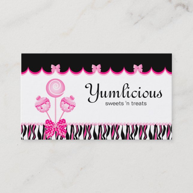 Cake Pops Business Card Bakery Retro Pink Black (Front)