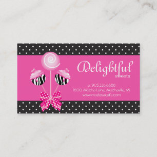 Cake Pops Business Card Bakery Zebra Retro Black