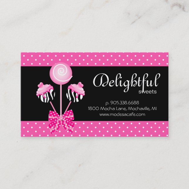 Cake Pops Business Card Bakery Zebra Retro Pink (Front)