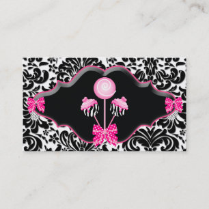 Cake Pops Business Card Pink Damask Zebra