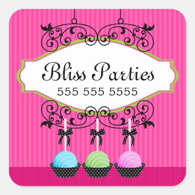 Cake Pops Desserts Fuchsia Box Seals (Front)