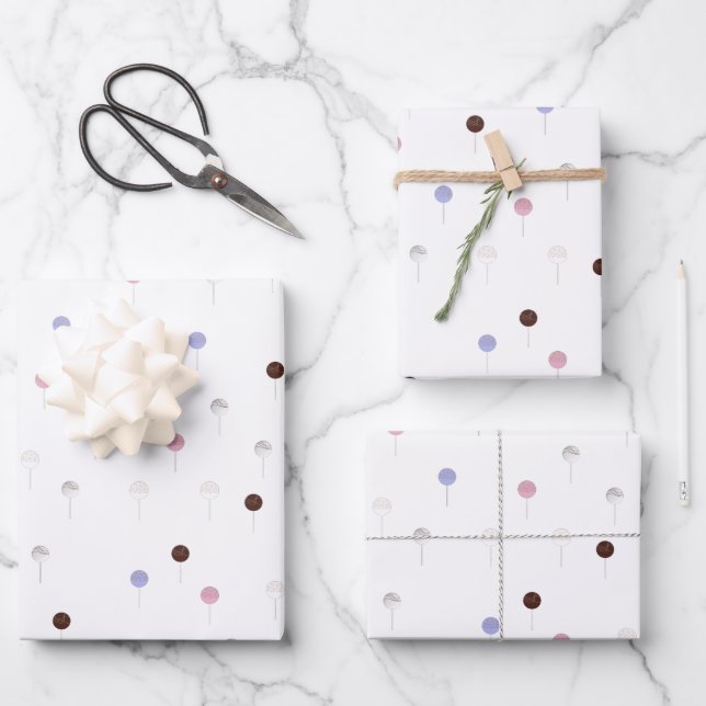 Cake Pops Everywhere on White Wrapping Paper Sheet (Front)