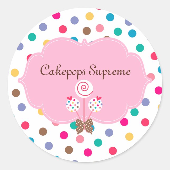 Cake Pops Polka Dots Pink Heart Classic Round Sticker (Front)