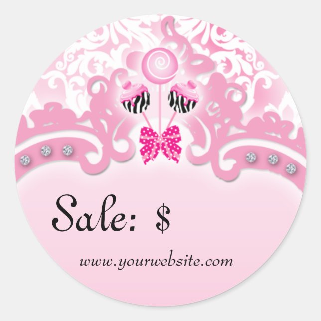 Cake Pops Sticker Price Tag Sale Zebra Pink (Front)