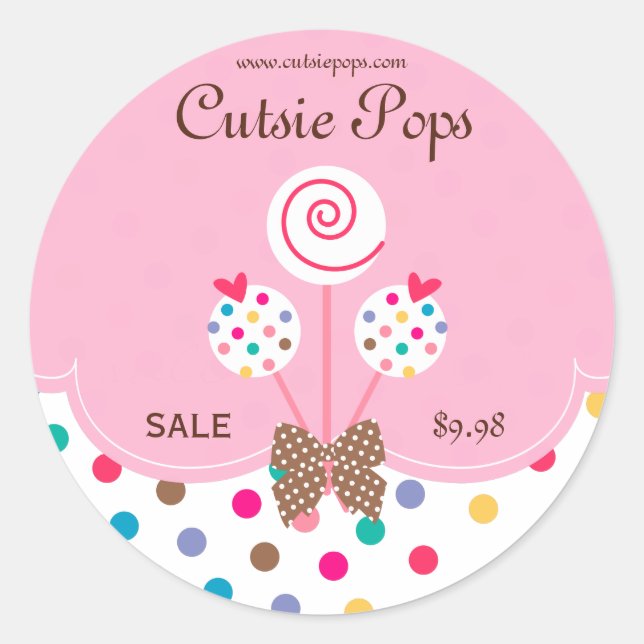 Cake Pops Stickers Bakery Cute Dots Pink White (Front)