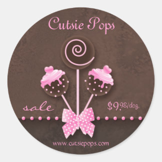 Cake Pops Stickers Bakery Vintage Pink Brown Candy