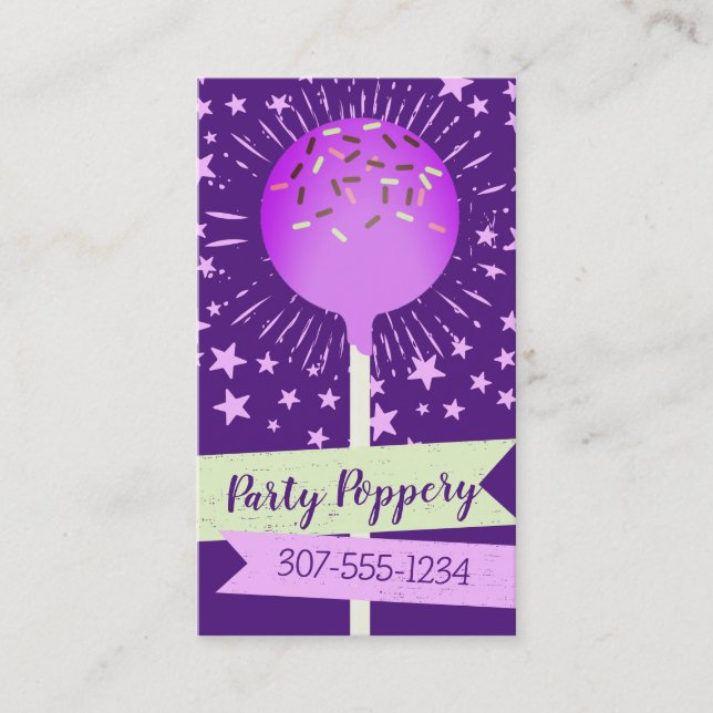 Cake pops wedding event baking bakery purple business card (Front)
