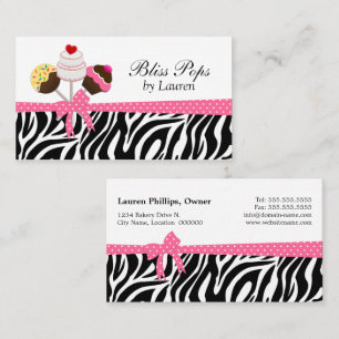 Cake Pops Zebra Stripes Ribbon Bakery Business Card