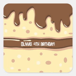 Cake slice cartoon sweet kids birthday party square sticker