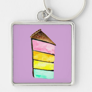 Cake slice rainbow cake art keychain