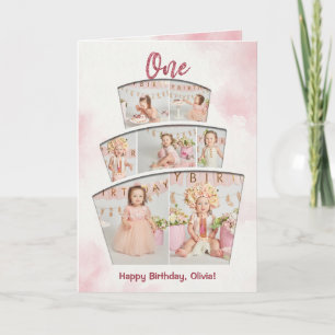 Cake Smash Photo Collage Girl First Birthday Card