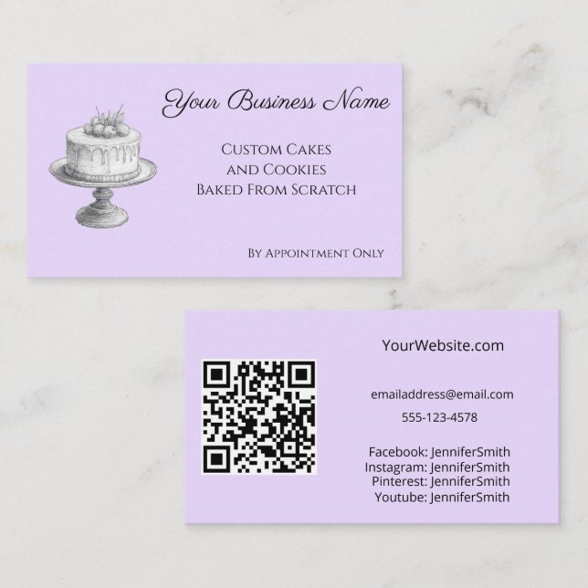 Cake Stand Elegant Bakery Custom QR Code Business Card (Front/Back)