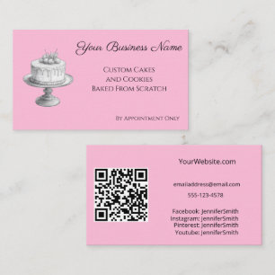 Cake Stand Elegant Bakery Pink Custom QR Code Business Card