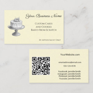 Cake Stand Elegant Bakery Yellow Custom QR Code Business Card