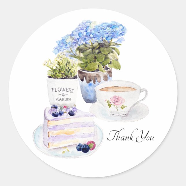 cake tea and flowers  classic round sticker (Front)