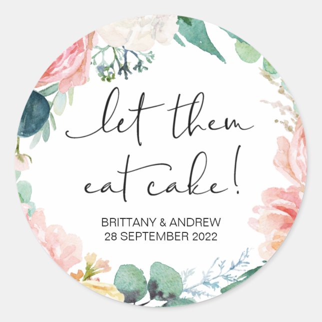 Cake Wedding Favor Let Them Eat Cake Treat Box Classic Round Sticker (Front)